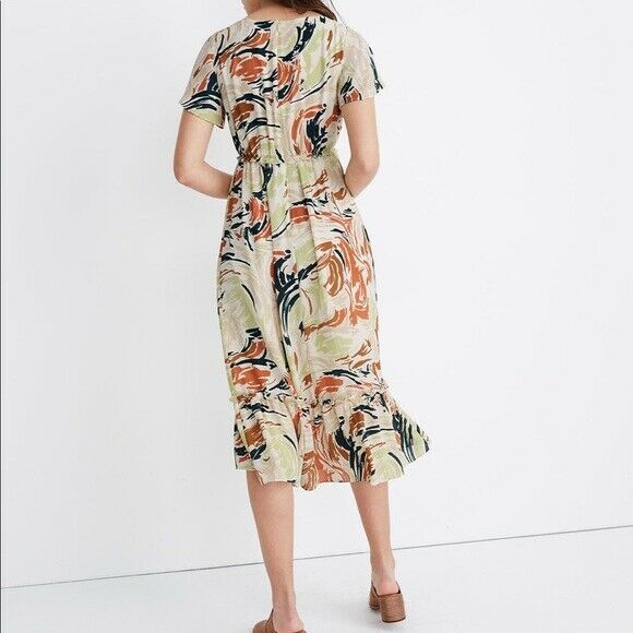 Madewell / Flutter-Sleeve Ruffle-Waist Midi Dress / Brushing Up / Cottagecore 6 - Picture 4 of 4